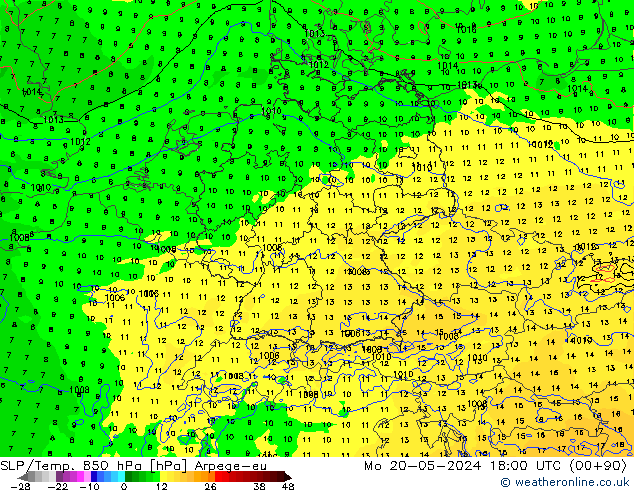 SLP/Temp. 850 hPa Arpege-eu lun 20.05.2024 18 UTC