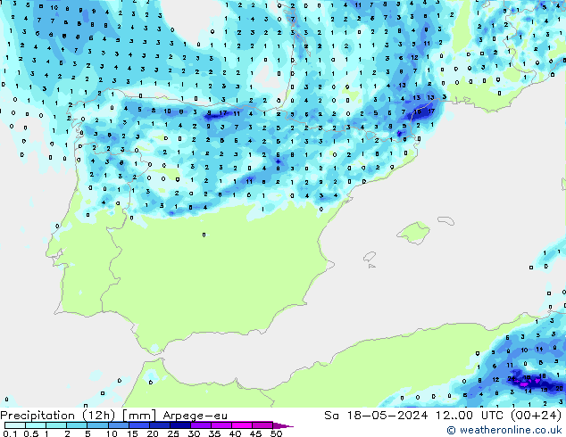 Precipitation (12h) Arpege-eu Sa 18.05.2024 00 UTC