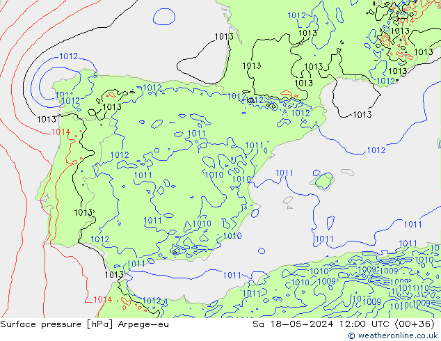 Pressione al suolo Arpege-eu sab 18.05.2024 12 UTC