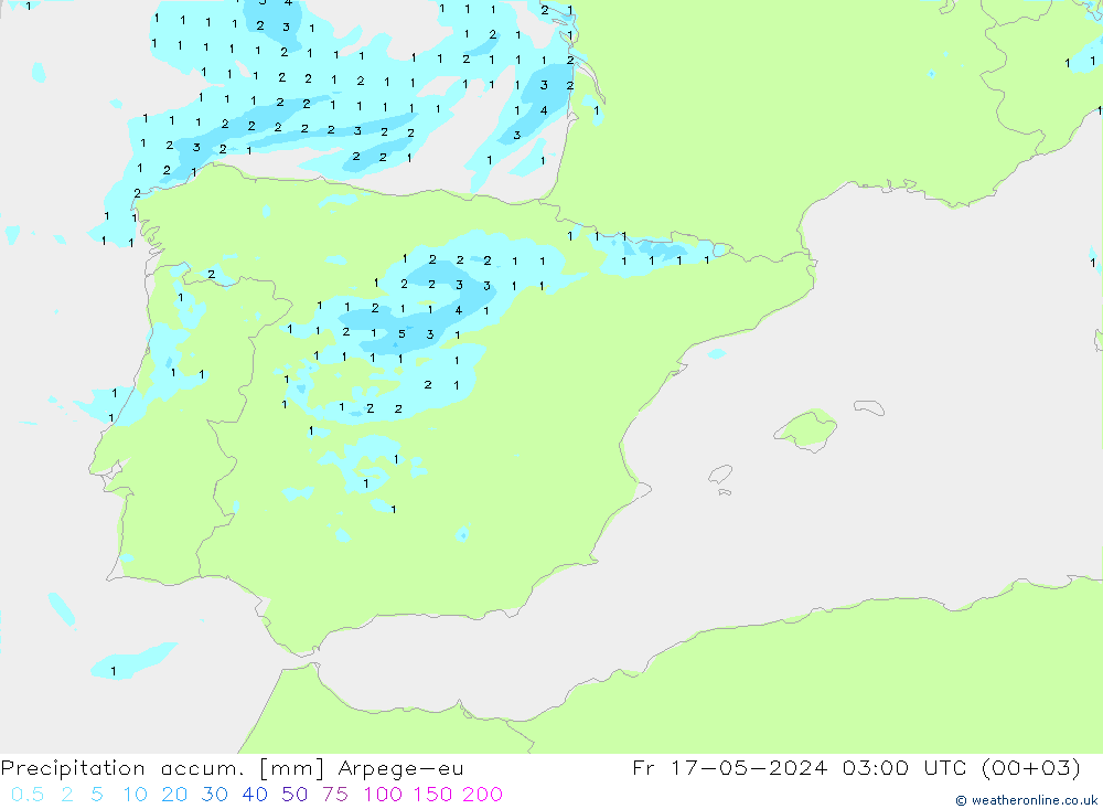 Precipitation accum. Arpege-eu Sex 17.05.2024 03 UTC