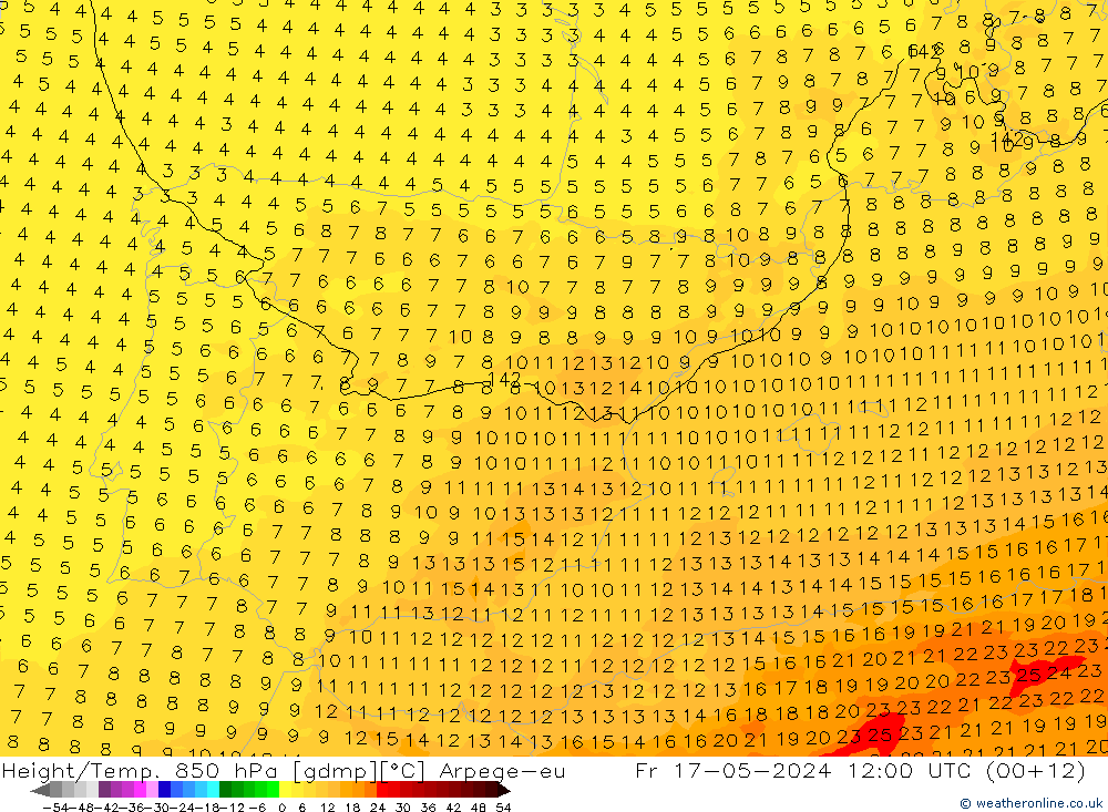 Height/Temp. 850 hPa Arpege-eu Fr 17.05.2024 12 UTC