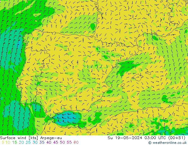 Surface wind Arpege-eu Su 19.05.2024 03 UTC