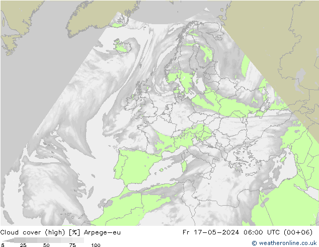 Cloud cover (high) Arpege-eu Fr 17.05.2024 06 UTC
