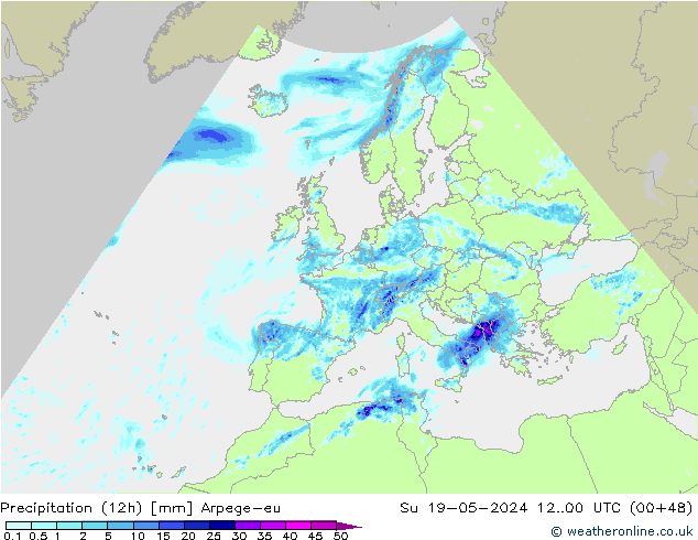 Precipitation (12h) Arpege-eu Su 19.05.2024 00 UTC