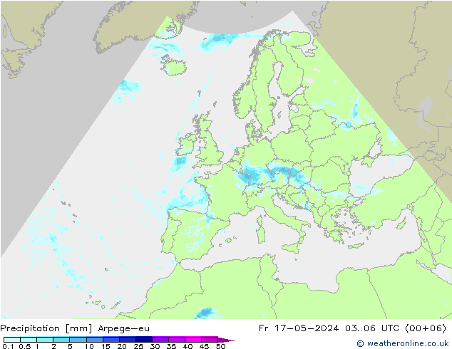 Srážky Arpege-eu Pá 17.05.2024 06 UTC