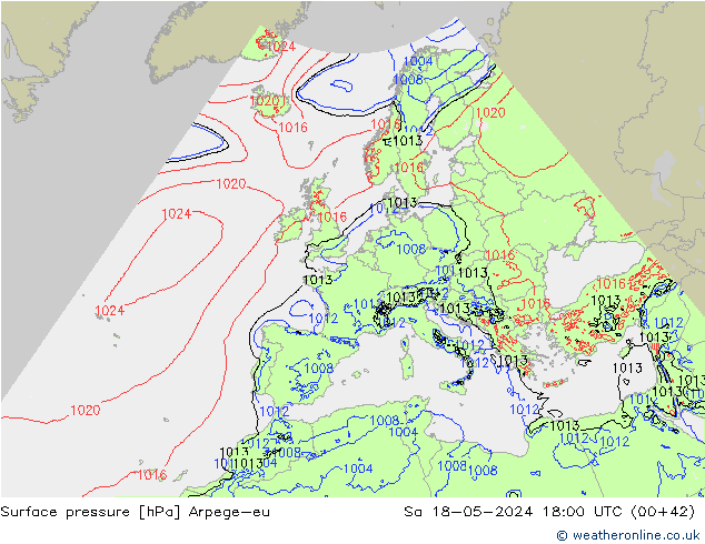Surface pressure Arpege-eu Sa 18.05.2024 18 UTC