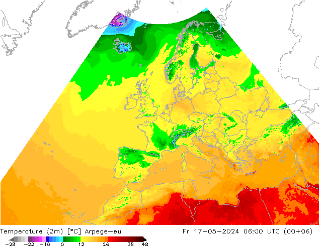 Temperatura (2m) Arpege-eu vie 17.05.2024 06 UTC