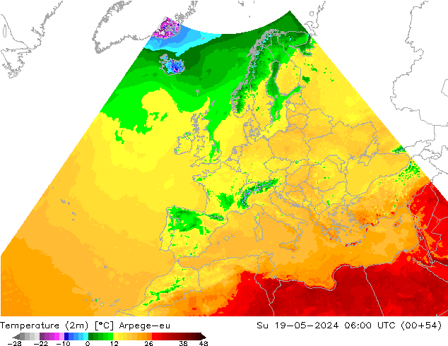 Temperature (2m) Arpege-eu Ne 19.05.2024 06 UTC