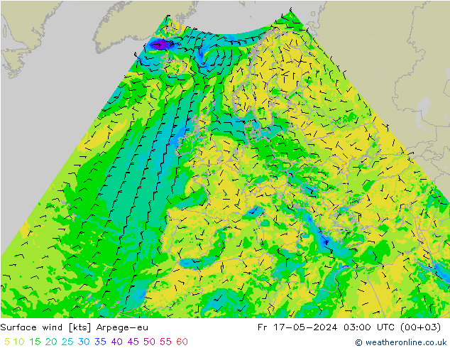 Surface wind Arpege-eu Pá 17.05.2024 03 UTC