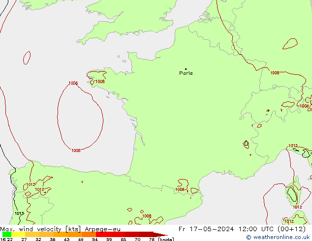Max. wind velocity Arpege-eu Fr 17.05.2024 12 UTC