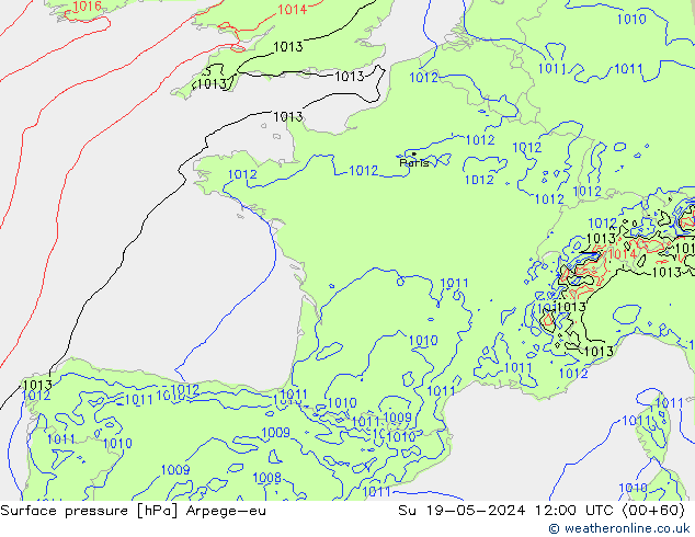 Pressione al suolo Arpege-eu dom 19.05.2024 12 UTC