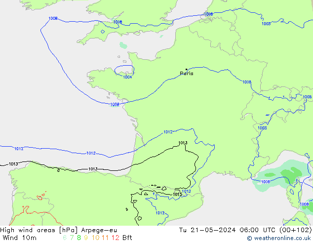High wind areas Arpege-eu mar 21.05.2024 06 UTC
