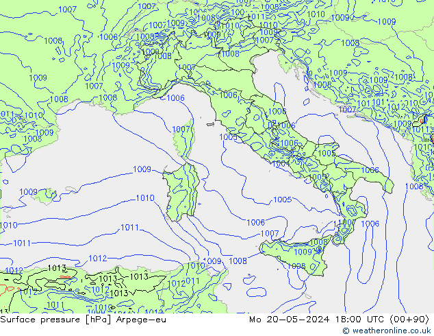 Surface pressure Arpege-eu Mo 20.05.2024 18 UTC