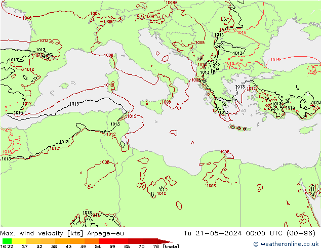 Maks. Rüzgar Hızı Arpege-eu Sa 21.05.2024 00 UTC