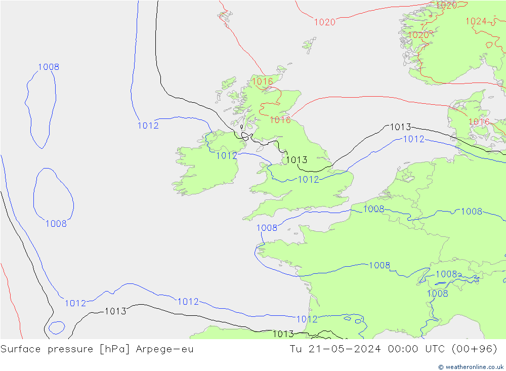 Yer basıncı Arpege-eu Sa 21.05.2024 00 UTC