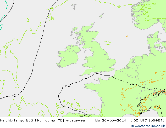Yükseklik/Sıc. 850 hPa Arpege-eu Pzt 20.05.2024 12 UTC