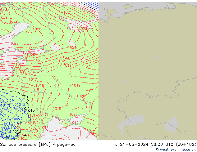 Surface pressure Arpege-eu Tu 21.05.2024 06 UTC