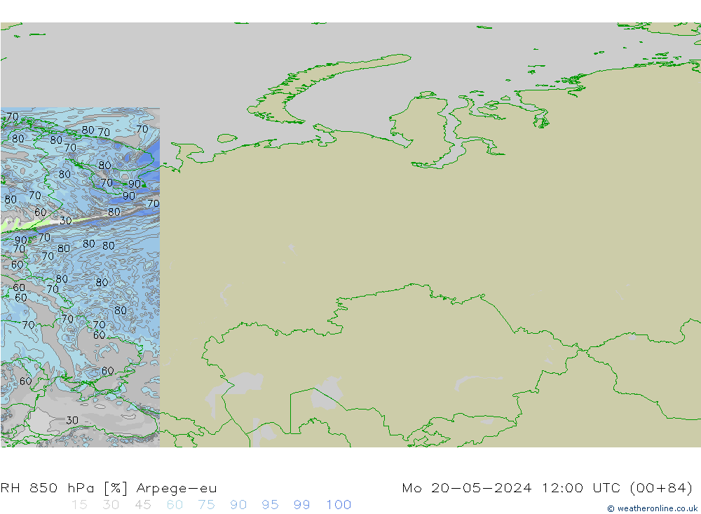 850 hPa Nispi Nem Arpege-eu Pzt 20.05.2024 12 UTC