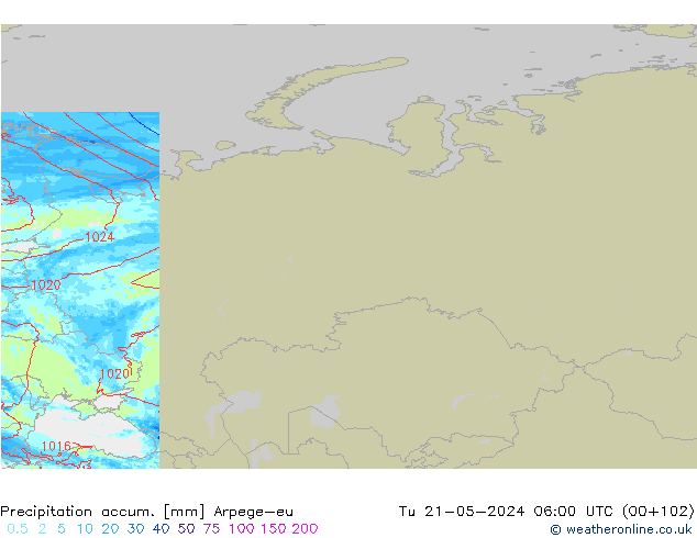 Precipitation accum. Arpege-eu Ter 21.05.2024 06 UTC