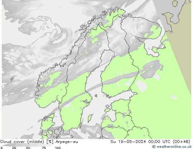 Cloud cover (middle) Arpege-eu Su 19.05.2024 00 UTC