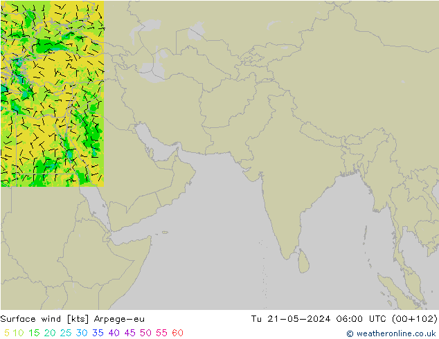 Surface wind Arpege-eu Tu 21.05.2024 06 UTC