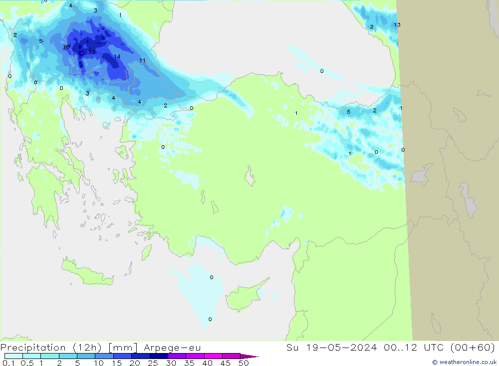 Precipitation (12h) Arpege-eu Su 19.05.2024 12 UTC