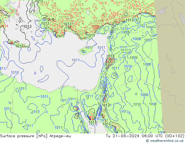 Pressione al suolo Arpege-eu mar 21.05.2024 06 UTC