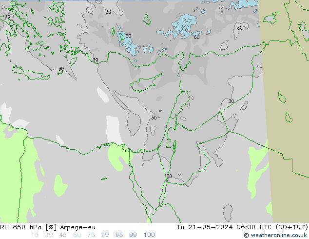 850 hPa Nispi Nem Arpege-eu Sa 21.05.2024 06 UTC