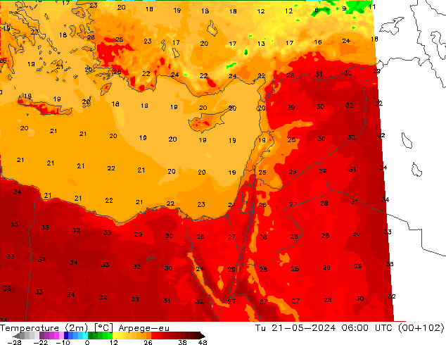 карта температуры Arpege-eu вт 21.05.2024 06 UTC