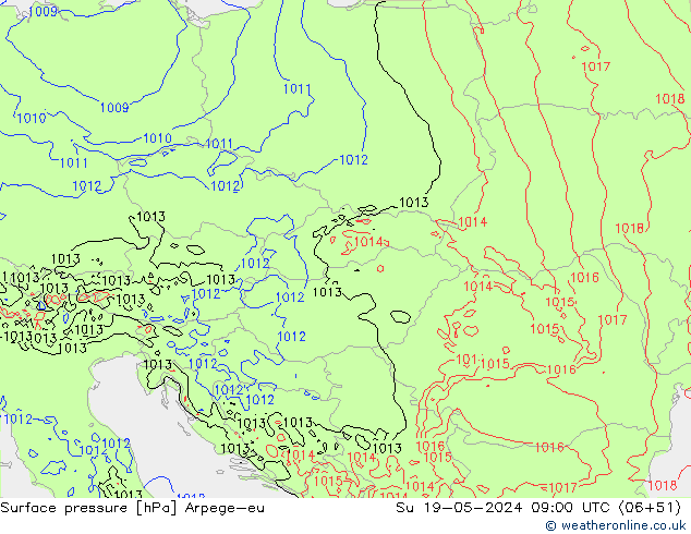 Pressione al suolo Arpege-eu dom 19.05.2024 09 UTC