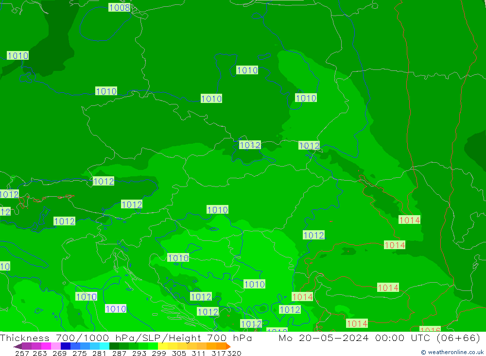 Thck 700-1000 hPa Arpege-eu Seg 20.05.2024 00 UTC