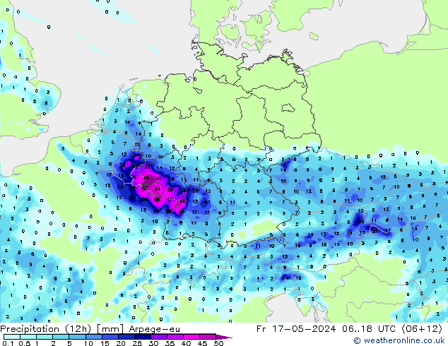 降水量 (12h) Arpege-eu 星期五 17.05.2024 18 UTC