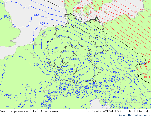 地面气压 Arpege-eu 星期五 17.05.2024 09 UTC