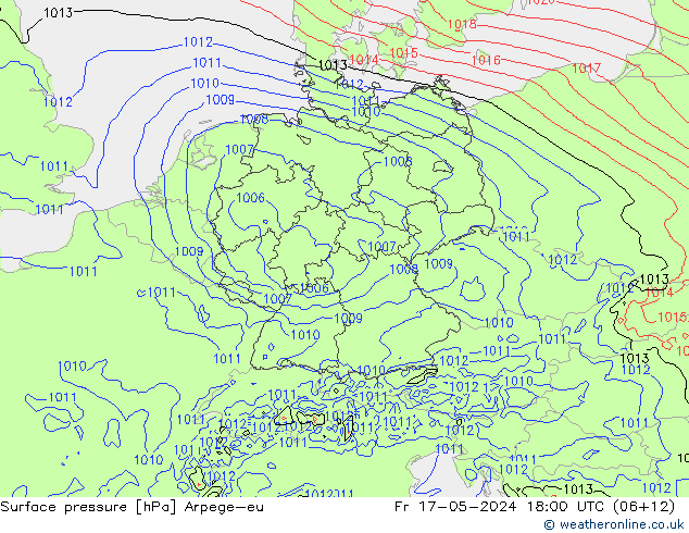 Pressione al suolo Arpege-eu ven 17.05.2024 18 UTC