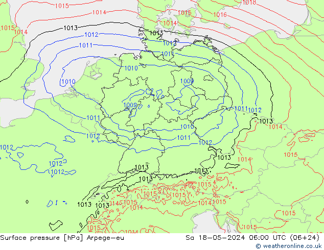 地面气压 Arpege-eu 星期六 18.05.2024 06 UTC