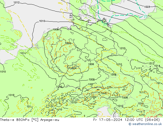 Theta-e 850hPa Arpege-eu 星期五 17.05.2024 12 UTC