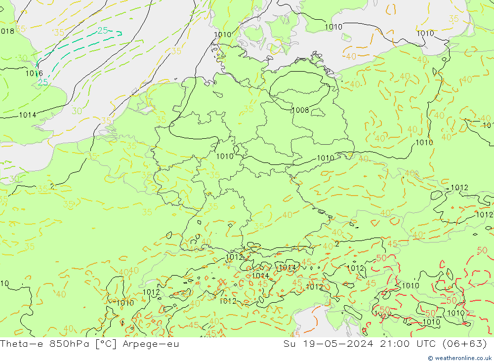 Theta-e 850hPa Arpege-eu nie. 19.05.2024 21 UTC