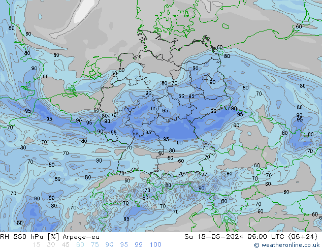 RH 850 hPa Arpege-eu 星期六 18.05.2024 06 UTC