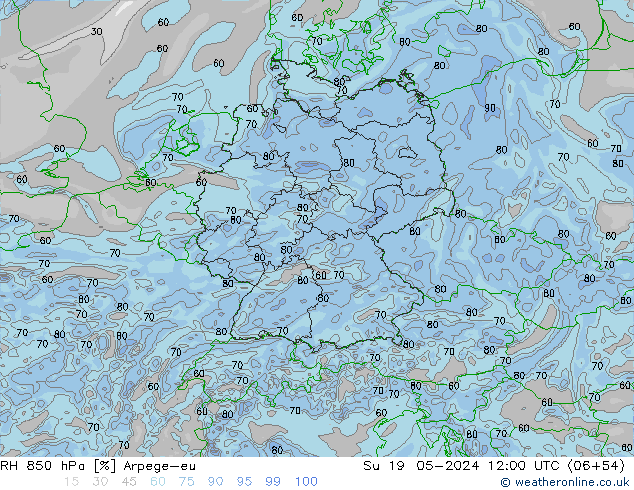 RH 850 hPa Arpege-eu Su 19.05.2024 12 UTC