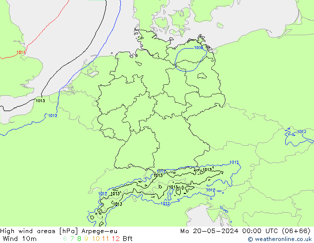 High wind areas Arpege-eu Mo 20.05.2024 00 UTC
