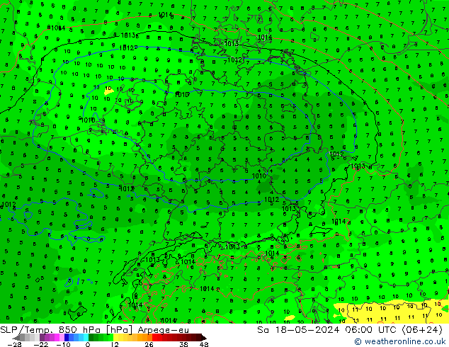 SLP/Temp. 850 hPa Arpege-eu Sa 18.05.2024 06 UTC