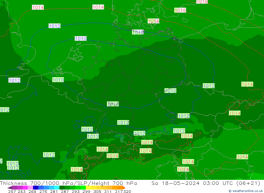 Dikte700-1000 hPa Arpege-eu za 18.05.2024 03 UTC