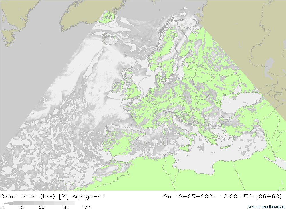 Bulutlar (düşük) Arpege-eu Paz 19.05.2024 18 UTC