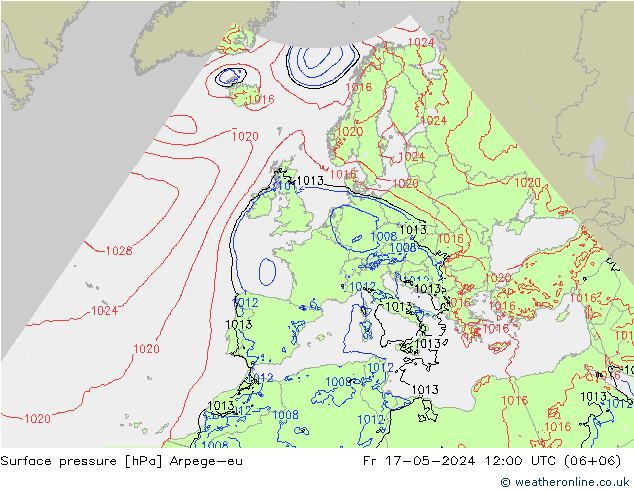 Pressione al suolo Arpege-eu ven 17.05.2024 12 UTC