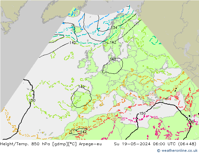 Height/Temp. 850 hPa Arpege-eu Su 19.05.2024 06 UTC