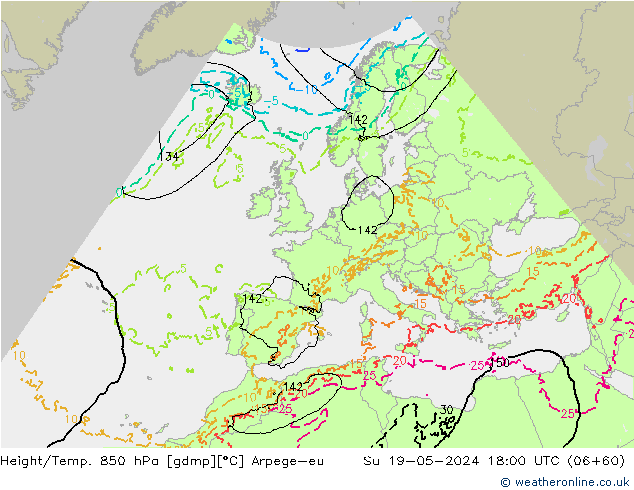 Hoogte/Temp. 850 hPa Arpege-eu zo 19.05.2024 18 UTC