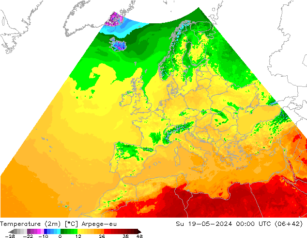 Temperature (2m) Arpege-eu Ne 19.05.2024 00 UTC