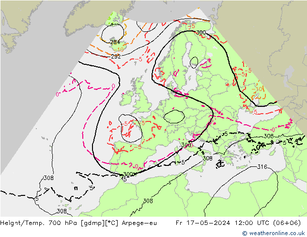 Height/Temp. 700 hPa Arpege-eu 星期五 17.05.2024 12 UTC