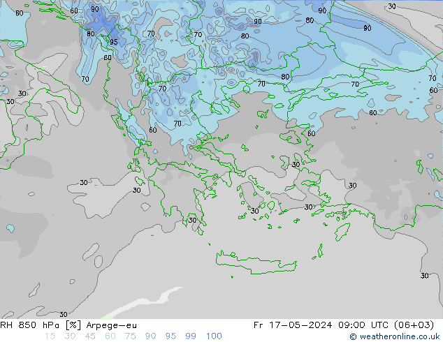 RH 850 hPa Arpege-eu Fr 17.05.2024 09 UTC