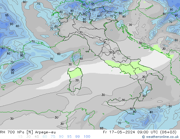 RH 700 hPa Arpege-eu Fr 17.05.2024 09 UTC